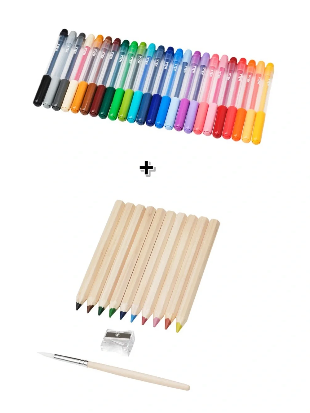 Multi-Color Felt Pens and Wooden Colored Pencil Set - Assorted Colors